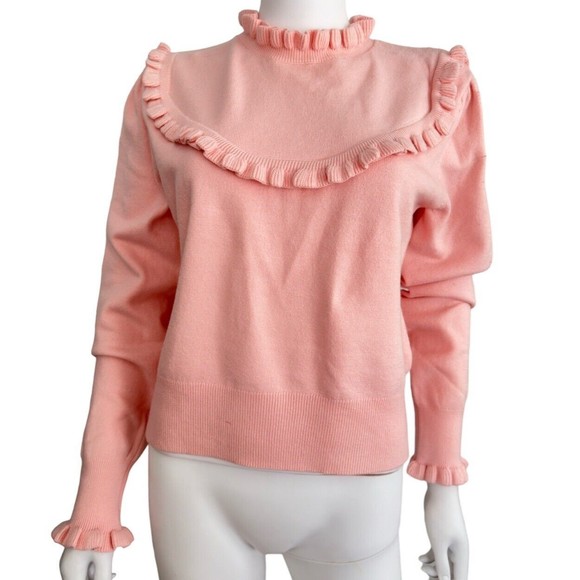 French Connection Pink Ultramarine Ruffle Trim Sweater Size Medium NEW $98 - Picture 1 of 10